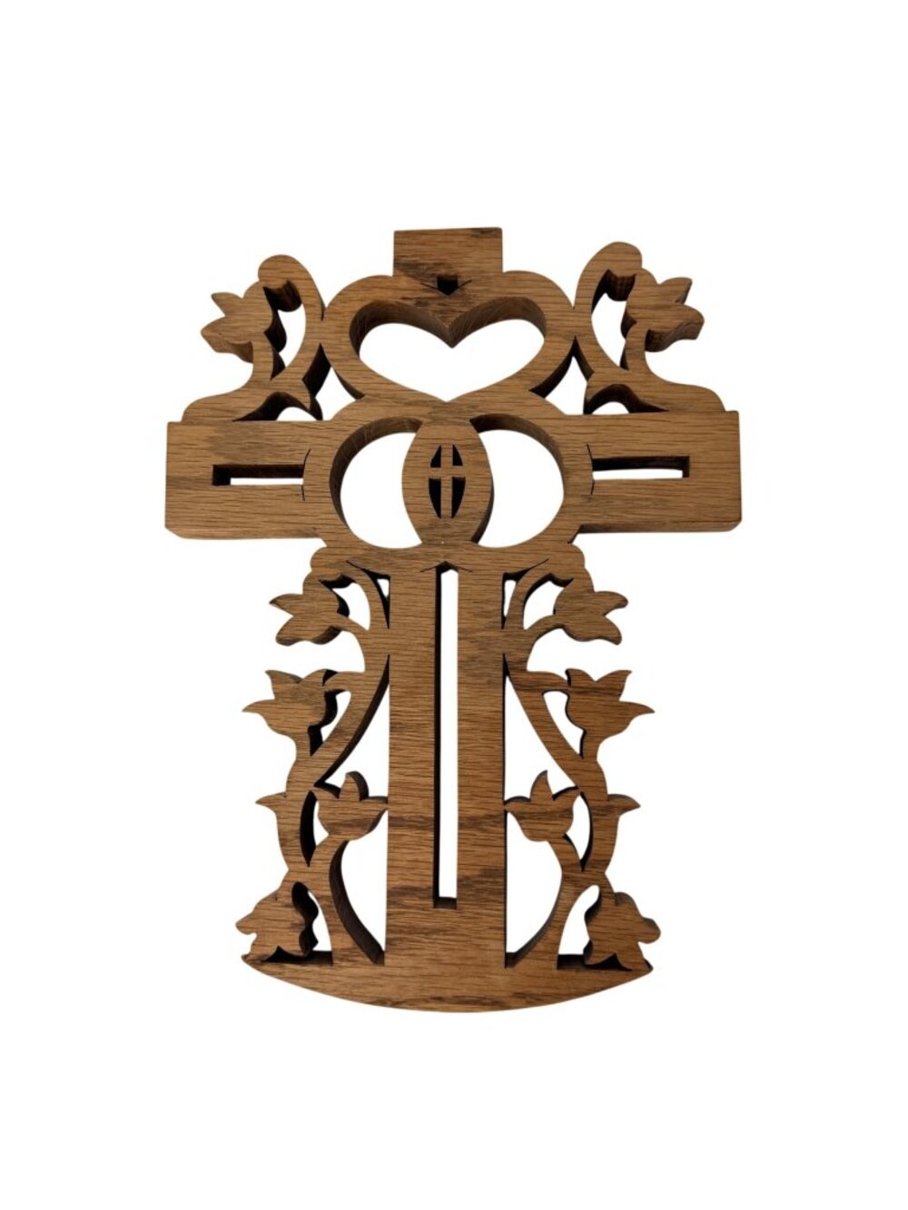 Carved Wooden Cross Wall‎ Art Signed Dated 2014 Folk Style Decor